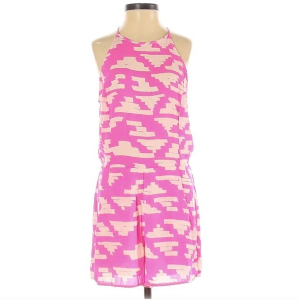 NWT Aqua Pink Abstract Geometric Print Romper Sz. M